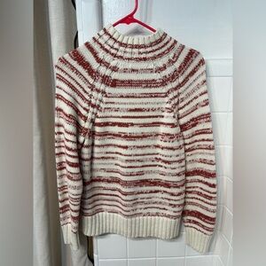 Marine Layer Red and Cream Striped Turtleneck Sweater